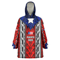 Puerto Rico Wearable Blanket Hoodie with Tribal Patterns, Flag Emblem, and Taino Symbol Design