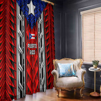 Puerto Rico Window Curtain with Tribal Patterns, Flag Emblem, and Taino Symbol Design