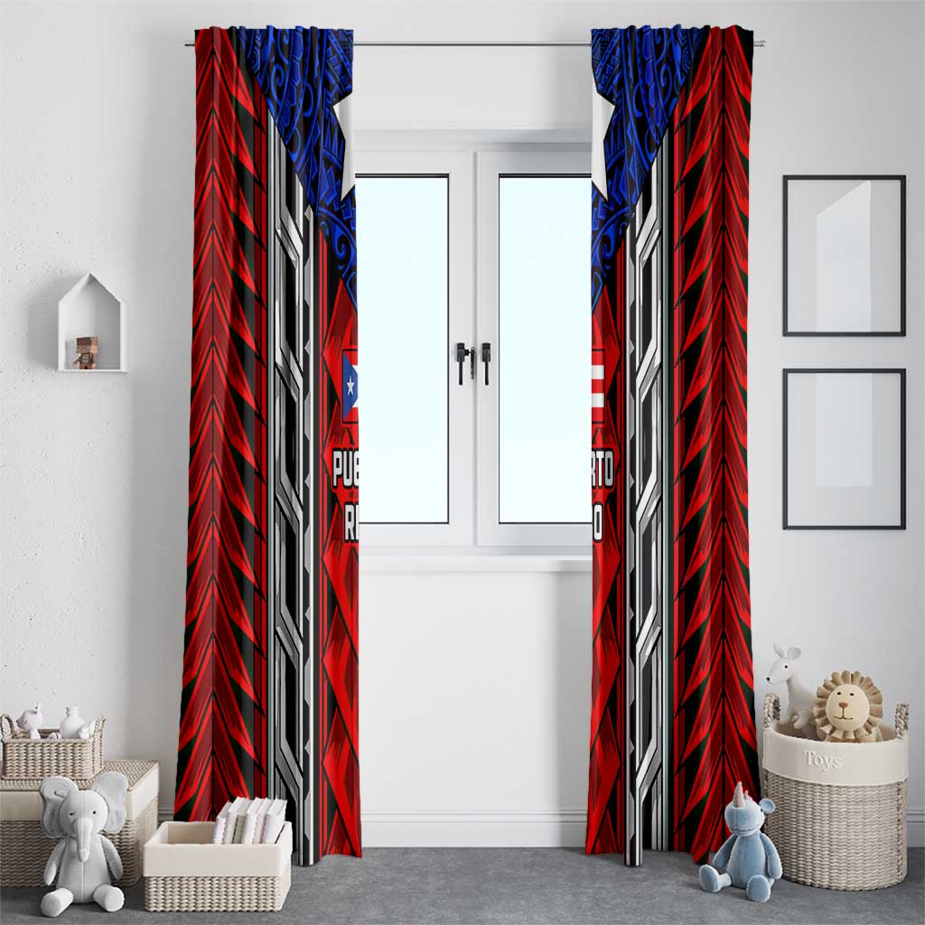 Puerto Rico Window Curtain with Tribal Patterns, Flag Emblem, and Taino Symbol Design