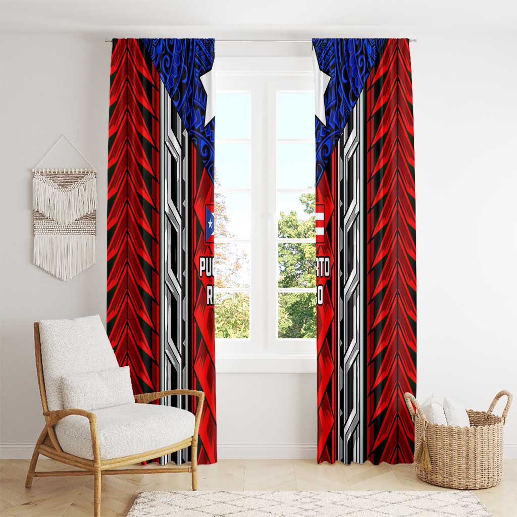 Puerto Rico Window Curtain with Tribal Patterns, Flag Emblem, and Taino Symbol Design