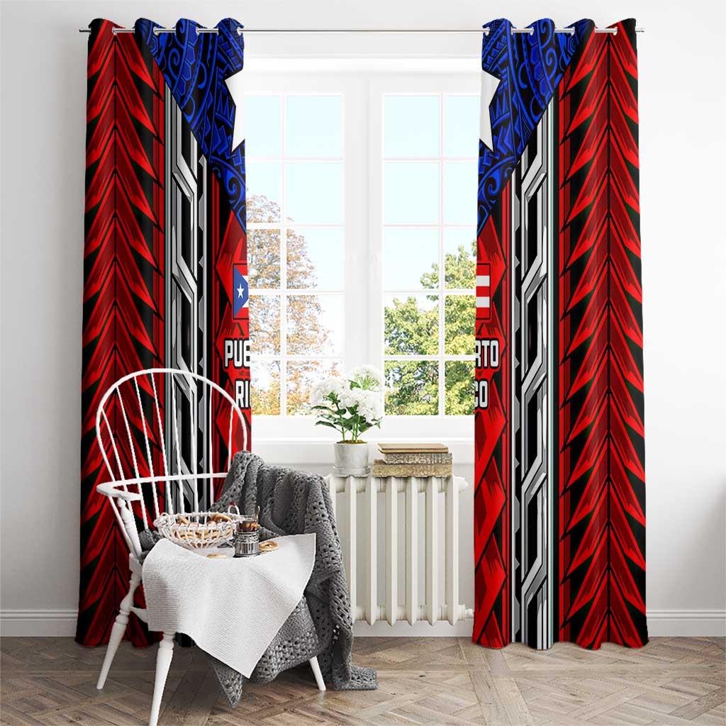 Puerto Rico Window Curtain with Tribal Patterns, Flag Emblem, and Taino Symbol Design