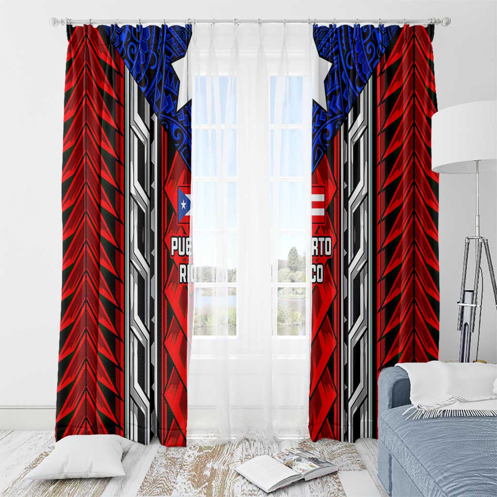 Puerto Rico Window Curtain with Tribal Patterns, Flag Emblem, and Taino Symbol Design