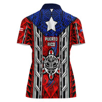 Puerto Rico Women Polo Shirt with Tribal Patterns, Flag Emblem, and Taino Symbol Design