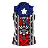 Puerto Rico Women Sleeveless Polo Shirt with Tribal Patterns, Flag Emblem, and Taino Symbol Design