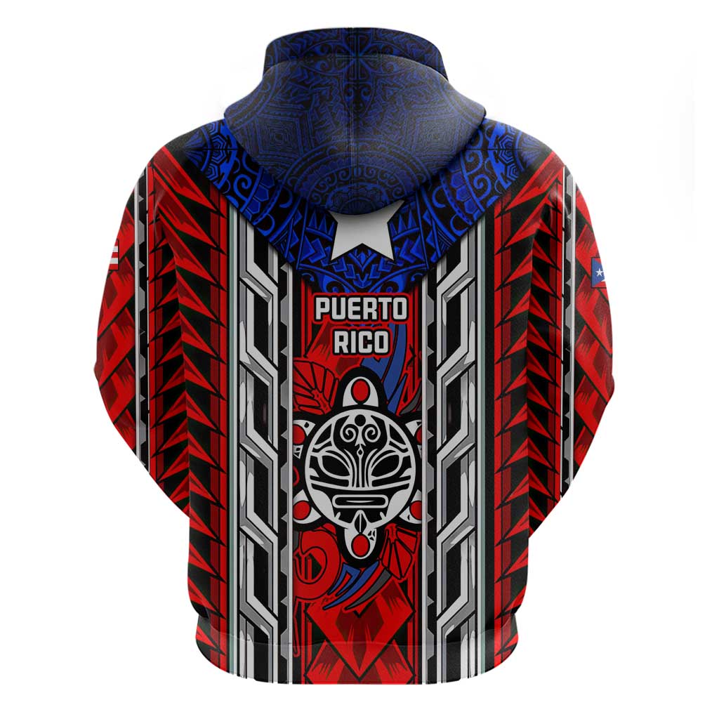 Puerto Rico Zip Hoodie with Tribal Patterns, Flag Emblem, and Taino Symbol Design