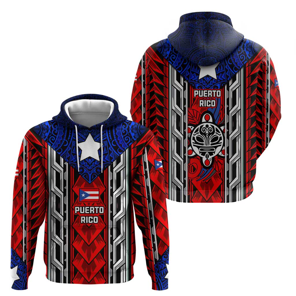Puerto Rico Zip Hoodie with Tribal Patterns, Flag Emblem, and Taino Symbol Design