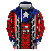 Puerto Rico Zip Hoodie with Tribal Patterns, Flag Emblem, and Taino Symbol Design