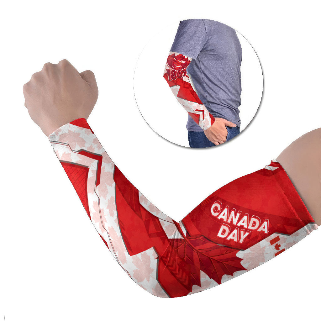 Canada Day Patriotic Maple Leaf Arm Sleeves Geometric Rocky Mountain Art Heritage 1867 Graphic