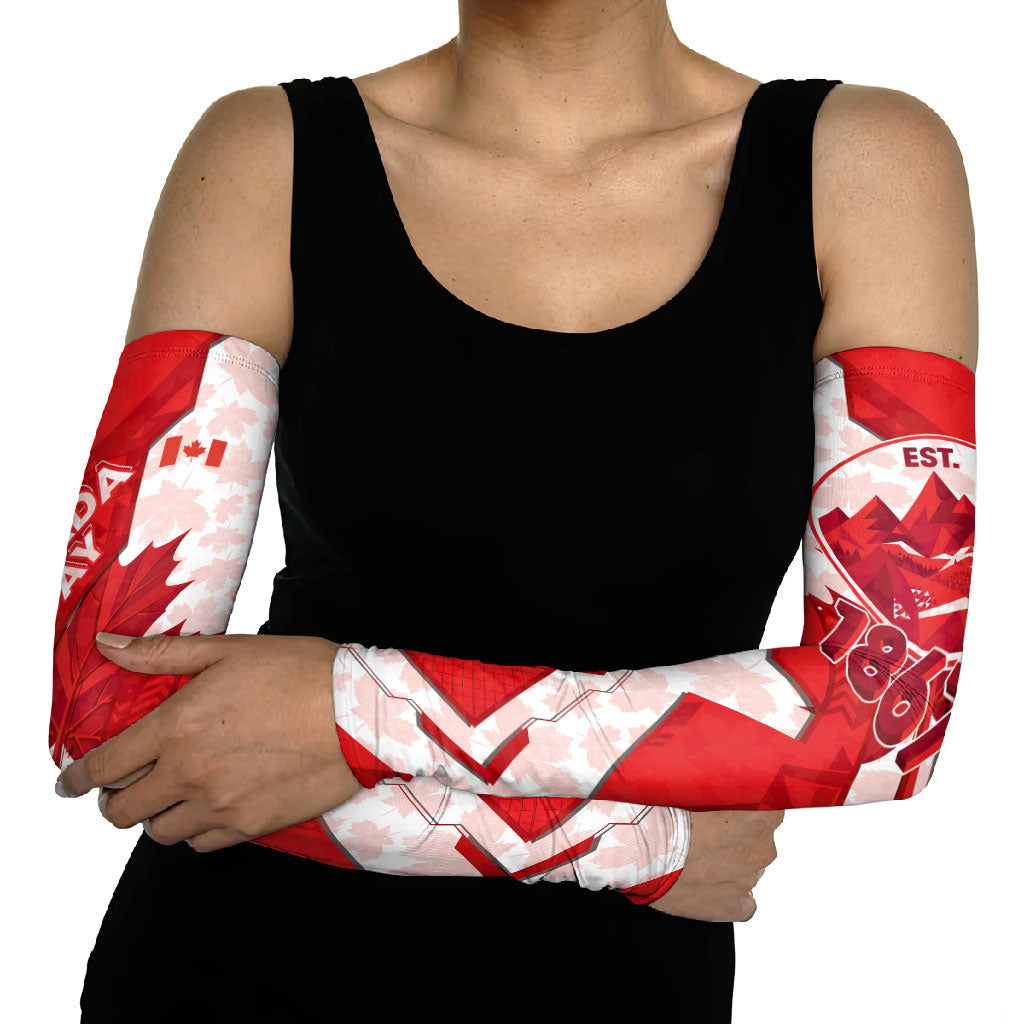 Canada Day Patriotic Maple Leaf Arm Sleeves Geometric Rocky Mountain Art Heritage 1867 Graphic