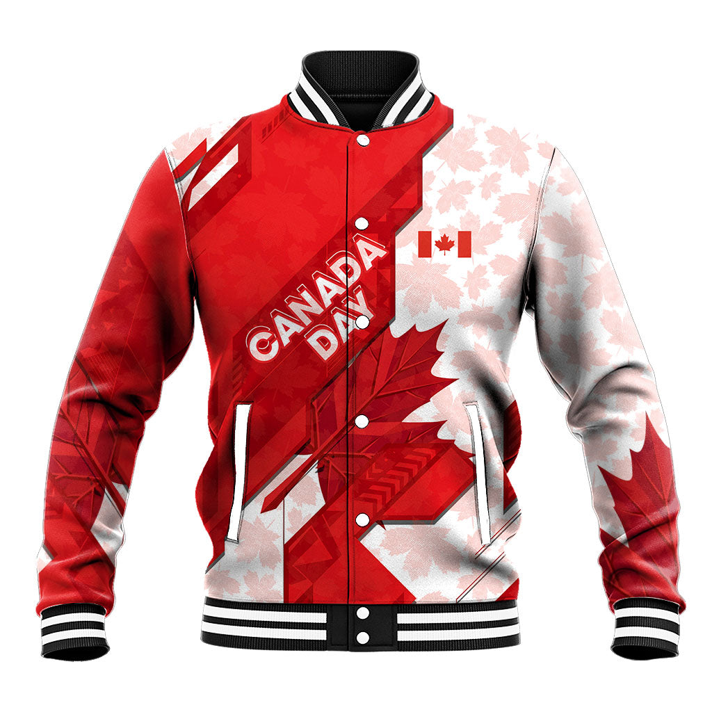 Canada Day Patriotic Maple Leaf Baseball Jacket Geometric Rocky Mountain Art Heritage 1867 Graphic