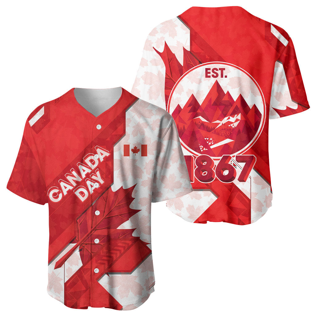 Canada Day Patriotic Maple Leaf Baseball Jersey Geometric Rocky Mountain Art Heritage 1867 Graphic