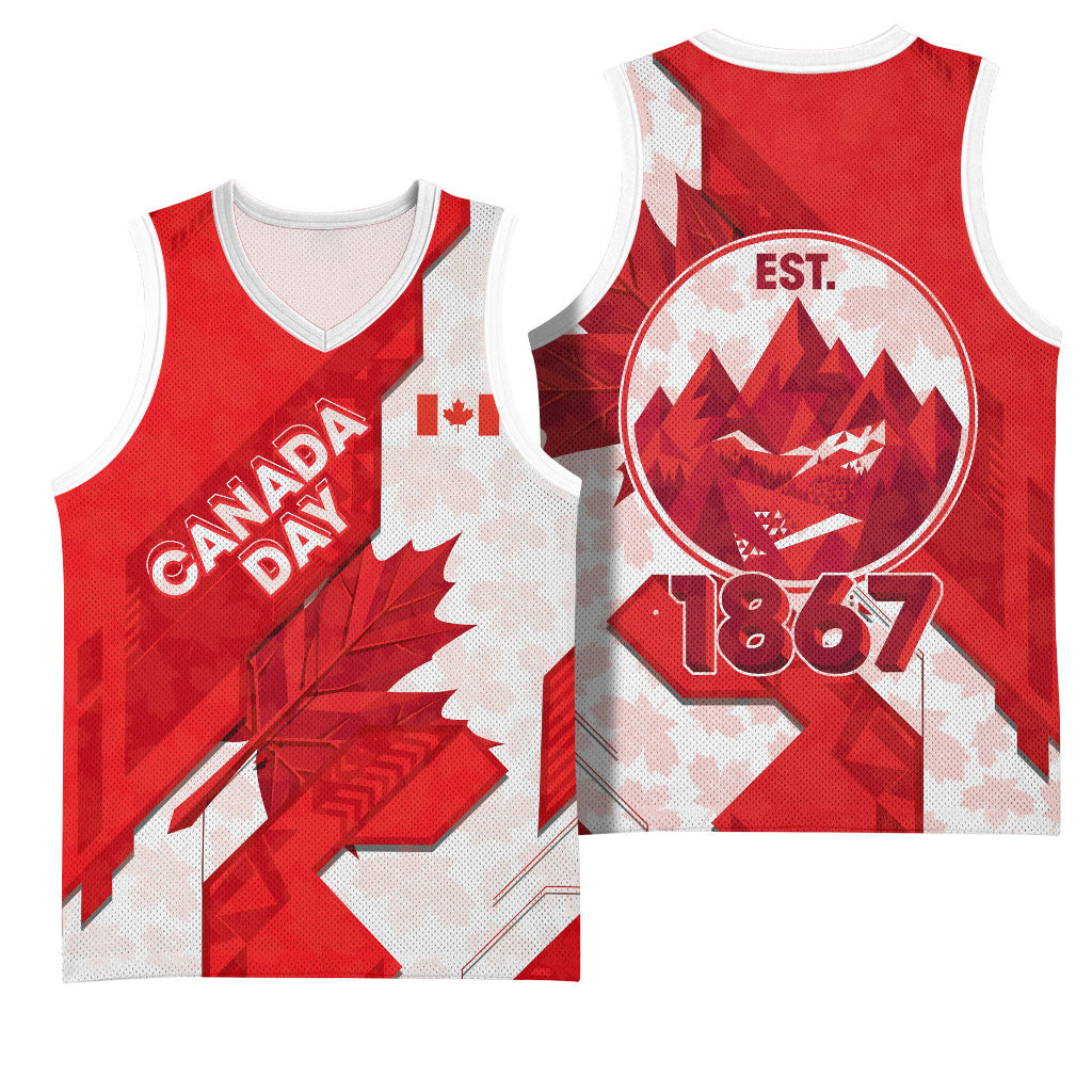 Canada Day Patriotic Maple Leaf Basketball Jersey Geometric Rocky Mountain Art Heritage 1867 Graphic