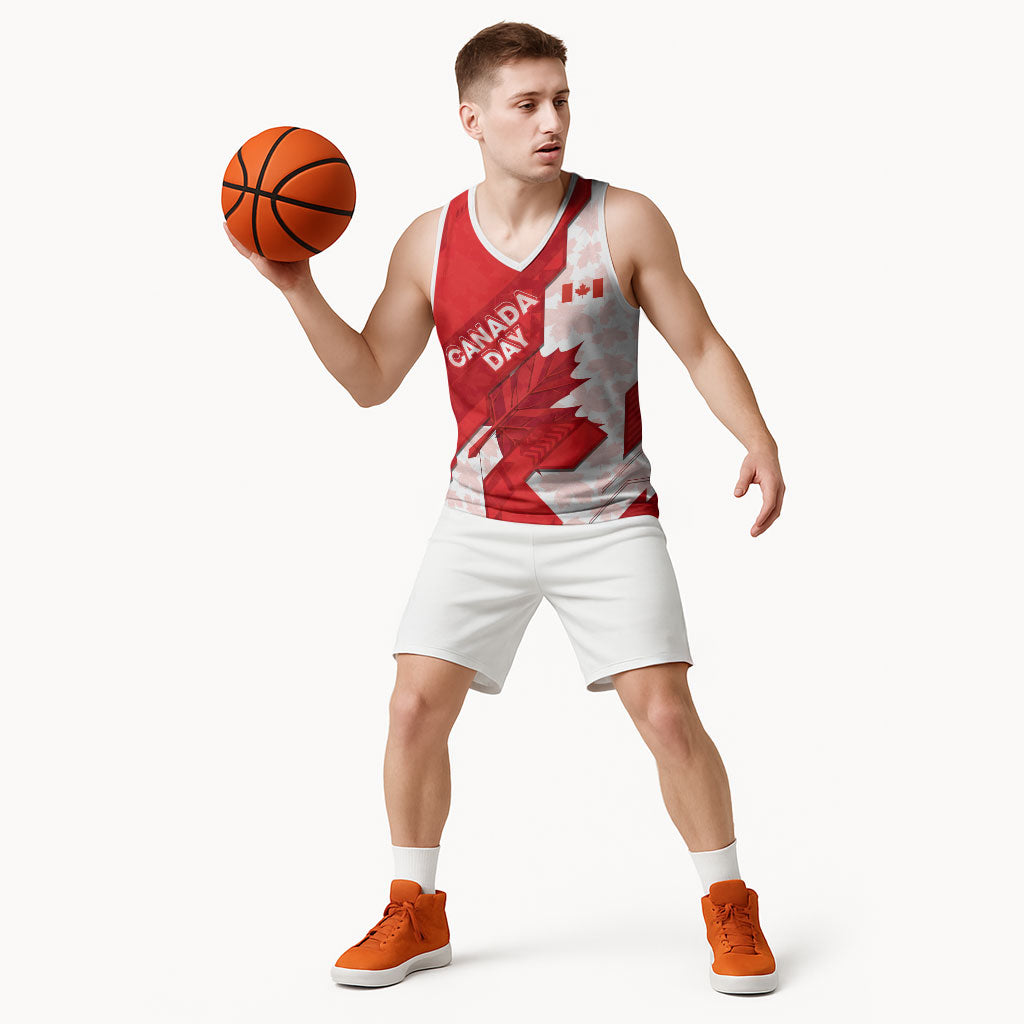 Canada Day Patriotic Maple Leaf Basketball Jersey Geometric Rocky Mountain Art Heritage 1867 Graphic
