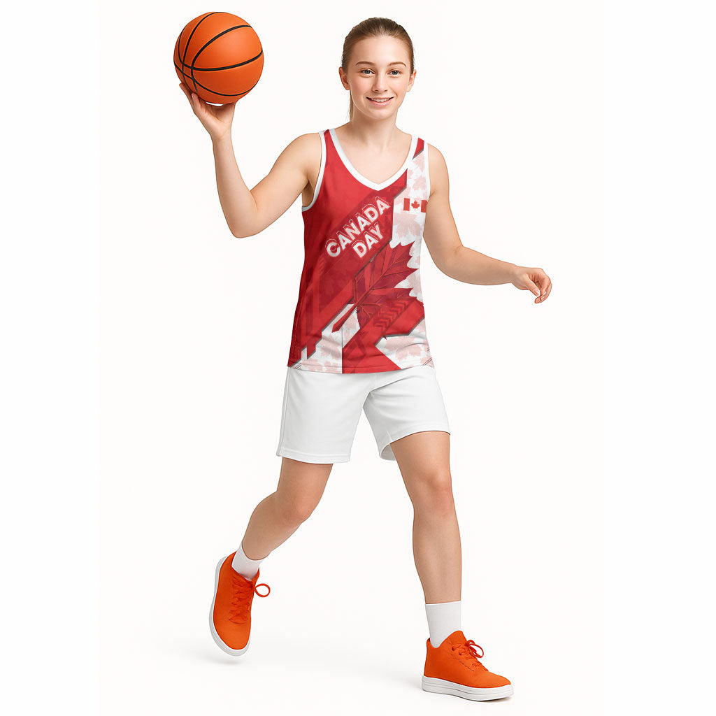 Canada Day Patriotic Maple Leaf Basketball Jersey Geometric Rocky Mountain Art Heritage 1867 Graphic