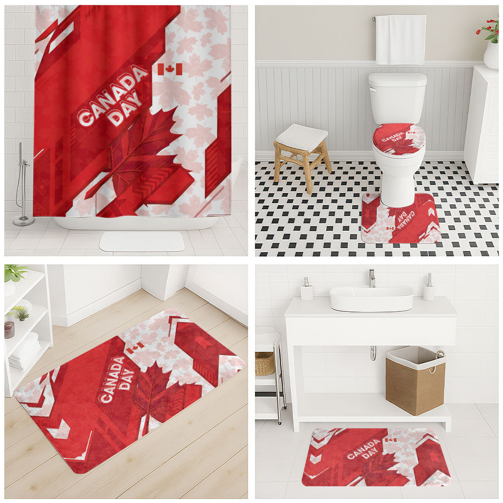 Canada Day Patriotic Maple Leaf Bathroom Set Geometric Rocky Mountain Art Heritage 1867 Graphic