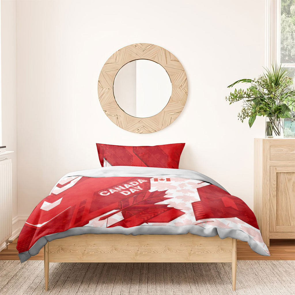 Canada Day Patriotic Maple Leaf Bedding Set Geometric Rocky Mountain Art Heritage 1867 Graphic