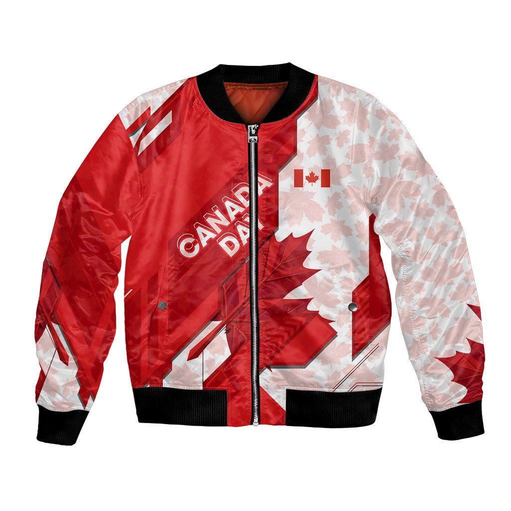 Canada Day Patriotic Maple Leaf Bomber Jacket Geometric Rocky Mountain Art Heritage 1867 Graphic