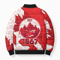 Canada Day Patriotic Maple Leaf Bomber Puffer Jacket Geometric Rocky Mountain Art Heritage 1867 Graphic