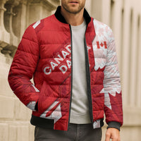 Canada Day Patriotic Maple Leaf Bomber Puffer Jacket Geometric Rocky Mountain Art Heritage 1867 Graphic