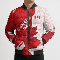 Canada Day Patriotic Maple Leaf Bomber Puffer Jacket Geometric Rocky Mountain Art Heritage 1867 Graphic