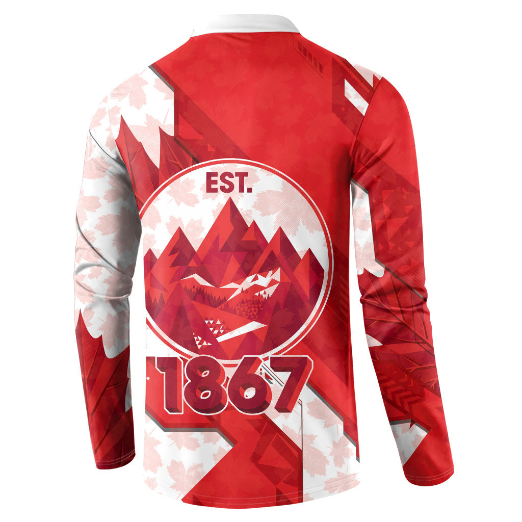Canada Day Patriotic Maple Leaf Button Sweatshirt Geometric Rocky Mountain Art Heritage 1867 Graphic
