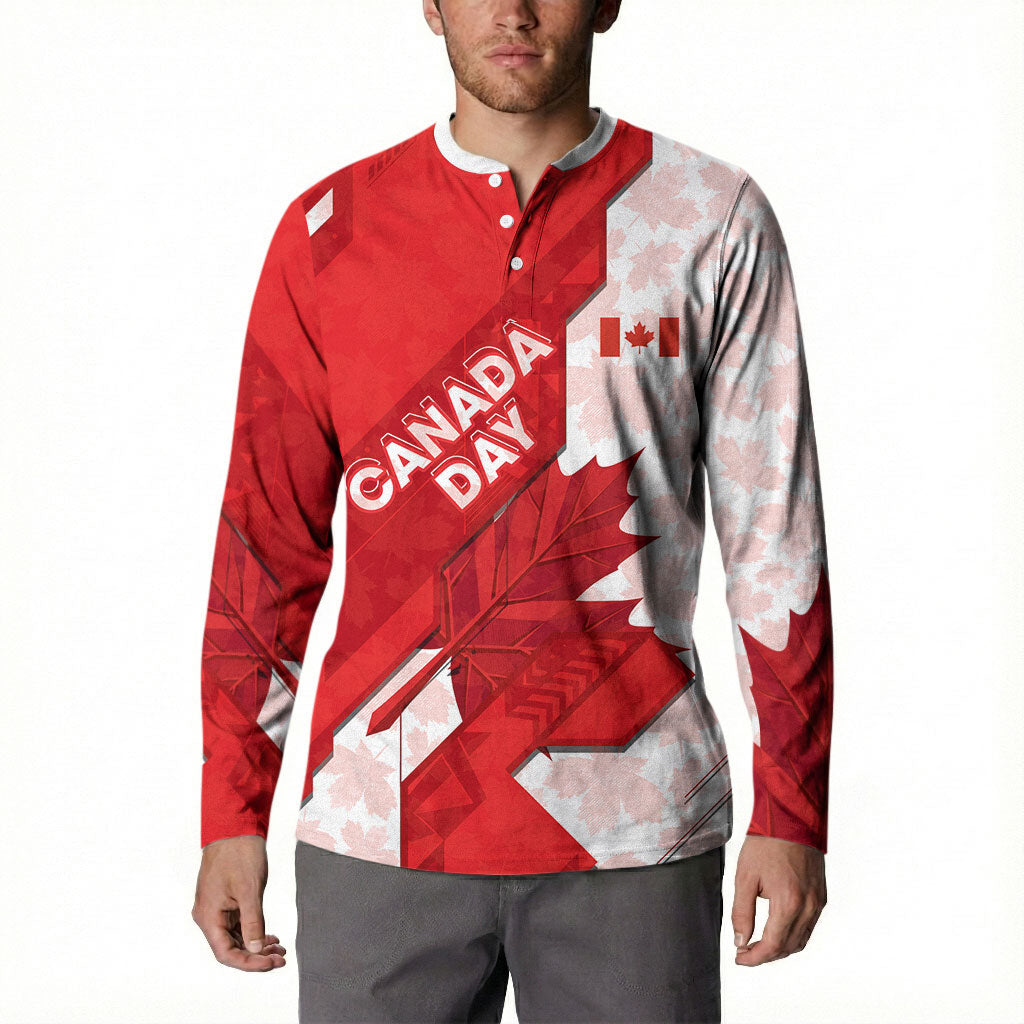 Canada Day Patriotic Maple Leaf Button Sweatshirt Geometric Rocky Mountain Art Heritage 1867 Graphic