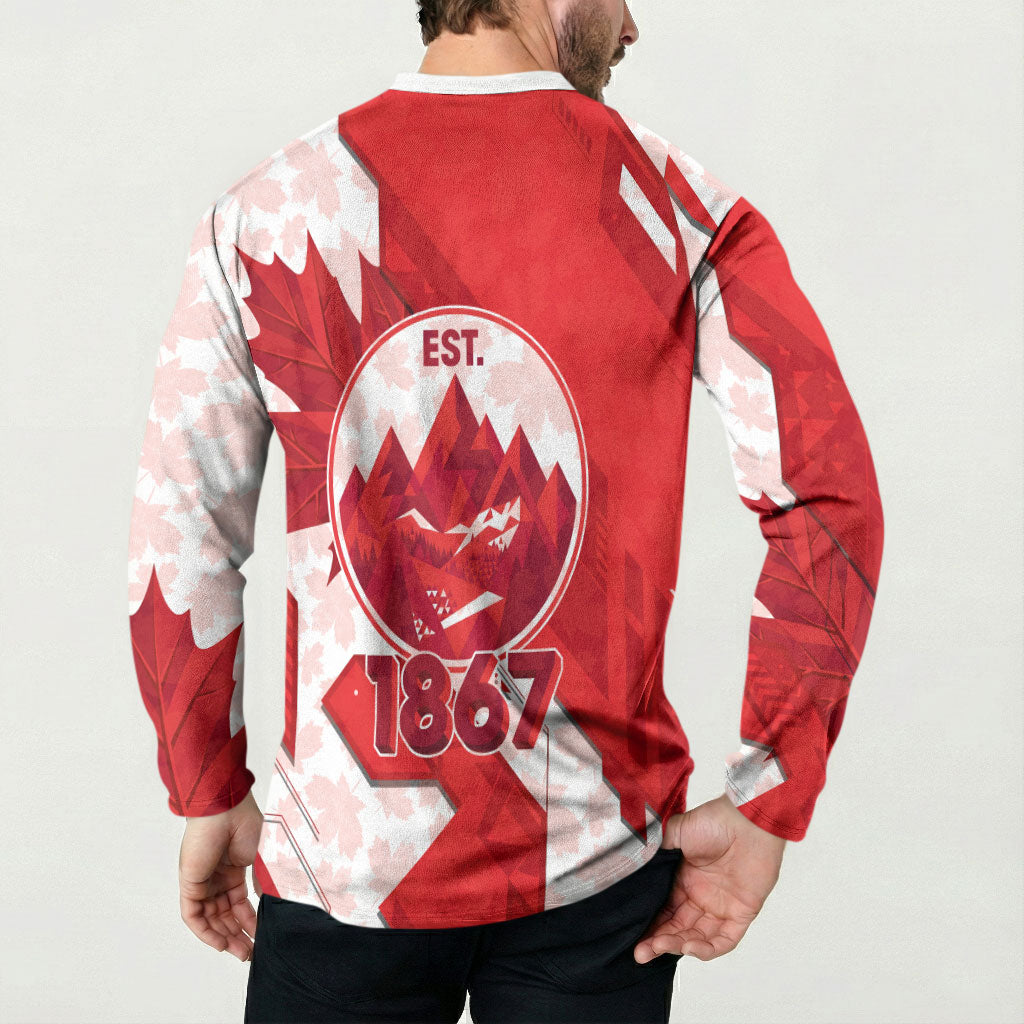 Canada Day Patriotic Maple Leaf Button Sweatshirt Geometric Rocky Mountain Art Heritage 1867 Graphic