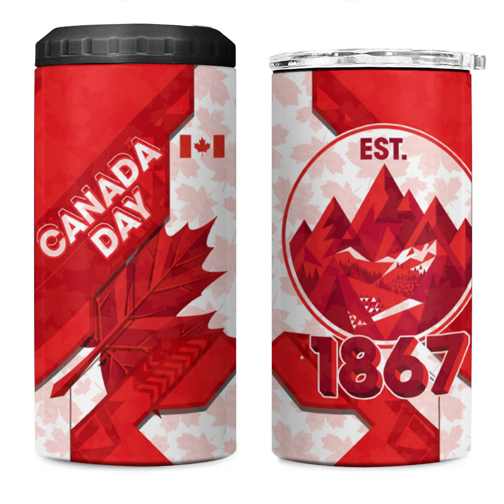 Canada Day Patriotic Maple Leaf 4 in 1 Can Cooler Tumbler Geometric Rocky Mountain Art Heritage 1867 Graphic