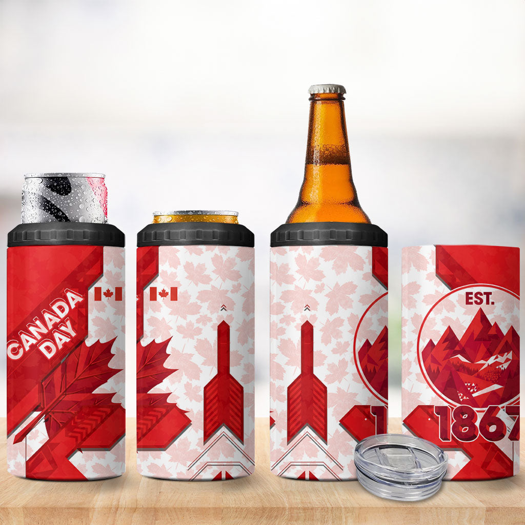 Canada Day Patriotic Maple Leaf 4 in 1 Can Cooler Tumbler Geometric Rocky Mountain Art Heritage 1867 Graphic