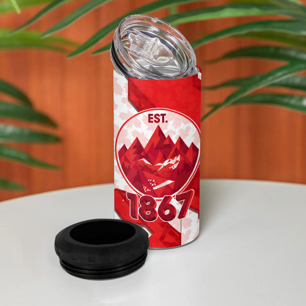 Canada Day Patriotic Maple Leaf 4 in 1 Can Cooler Tumbler Geometric Rocky Mountain Art Heritage 1867 Graphic