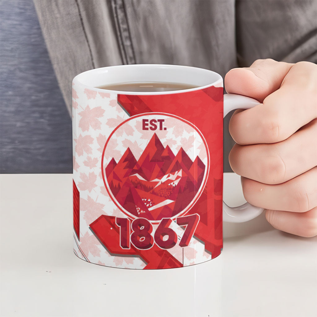 Canada Day Patriotic Maple Leaf Ceramic Mug Geometric Rocky Mountain Art Heritage 1867 Graphic