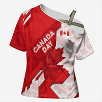 Canada Day Patriotic Maple Leaf Cross Shoulder Shirt Geometric Rocky Mountain Art Heritage 1867 Graphic
