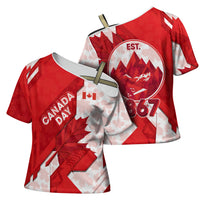 Canada Day Patriotic Maple Leaf Cross Shoulder Shirt Geometric Rocky Mountain Art Heritage 1867 Graphic
