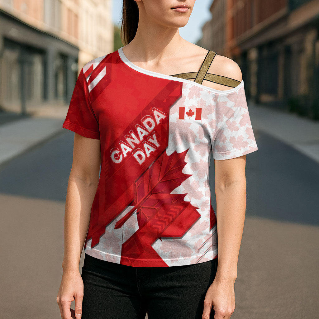 Canada Day Patriotic Maple Leaf Cross Shoulder Shirt Geometric Rocky Mountain Art Heritage 1867 Graphic