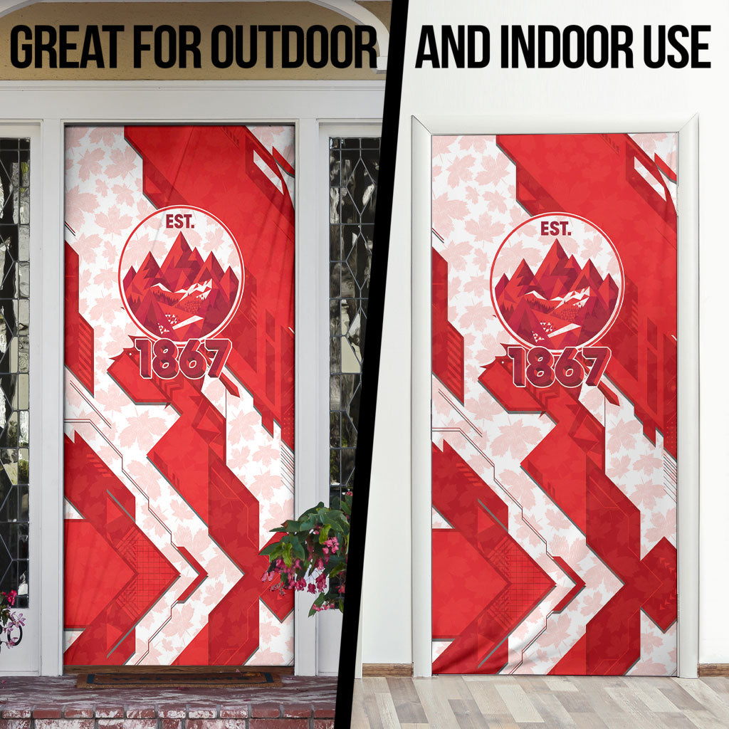Canada Day Patriotic Maple Leaf Door Cover Geometric Rocky Mountain Art Heritage 1867 Graphic