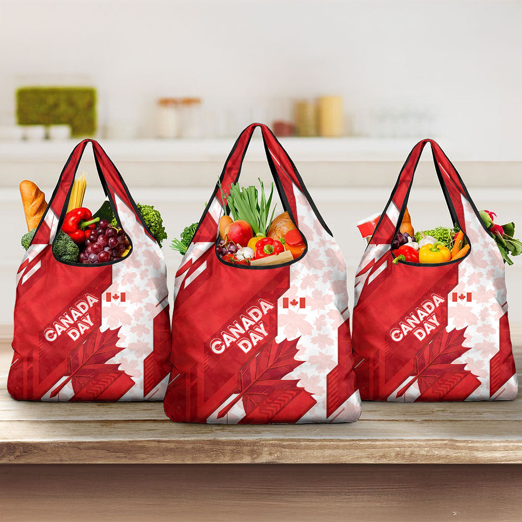 Canada Day Patriotic Maple Leaf Grocery Bag Geometric Rocky Mountain Art Heritage 1867 Graphic