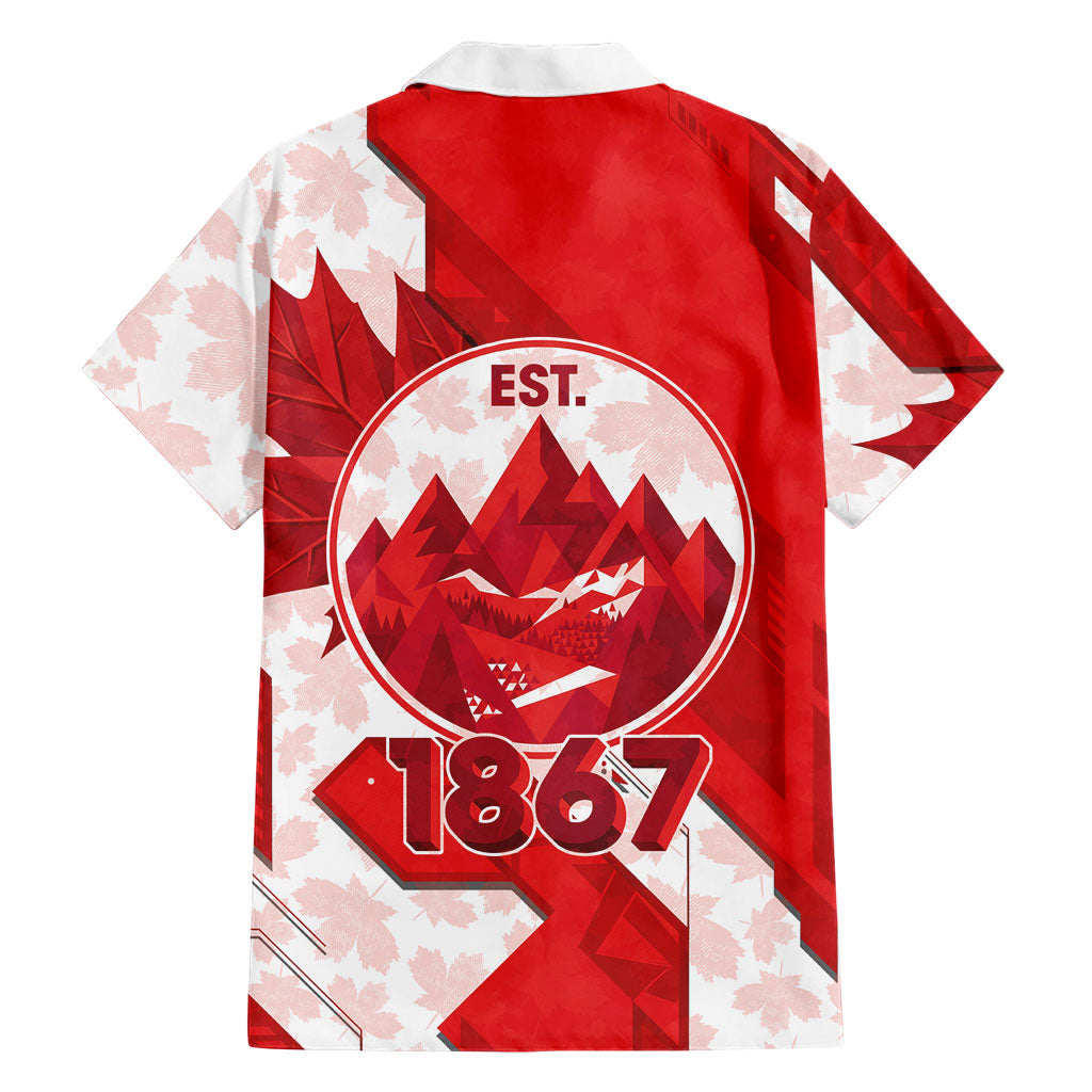 Canada Day Patriotic Maple Leaf Hawaiian Shirt Geometric Rocky Mountain Art Heritage 1867 Graphic