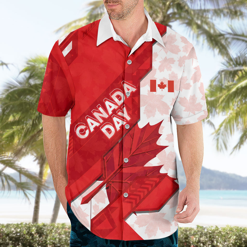 Canada Day Patriotic Maple Leaf Hawaiian Shirt Geometric Rocky Mountain Art Heritage 1867 Graphic
