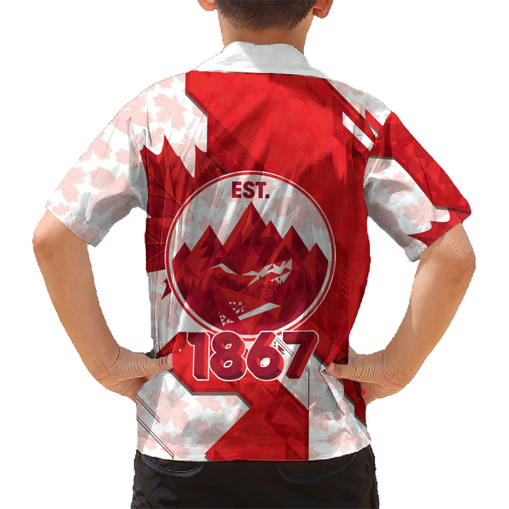 Canada Day Patriotic Maple Leaf Hawaiian Shirt Geometric Rocky Mountain Art Heritage 1867 Graphic