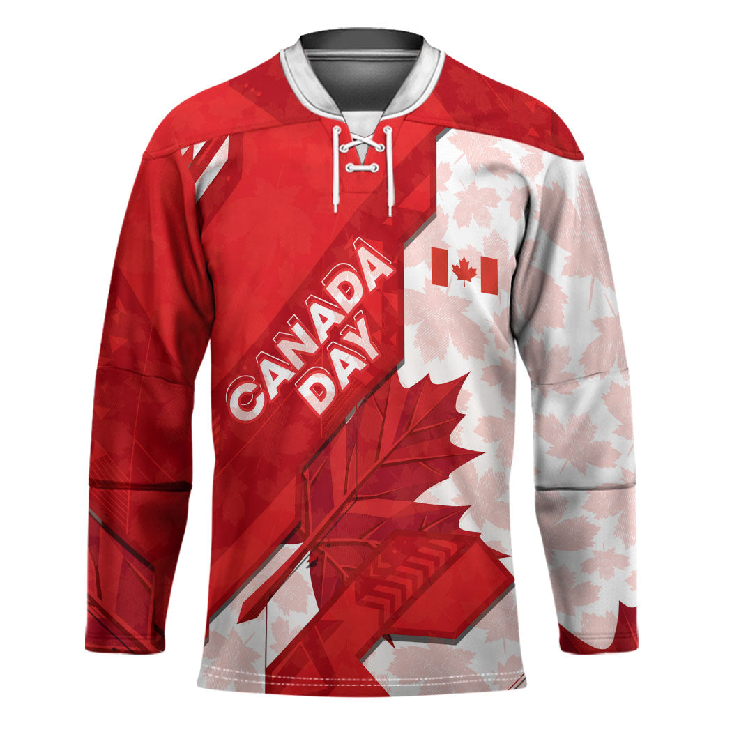Canada Day Patriotic Maple Leaf Hockey Jersey Geometric Rocky Mountain Art Heritage 1867 Graphic