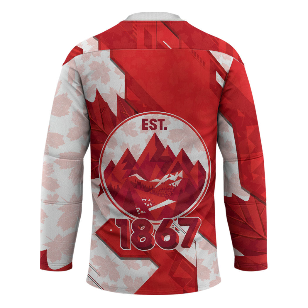 Canada Day Patriotic Maple Leaf Hockey Jersey Geometric Rocky Mountain Art Heritage 1867 Graphic