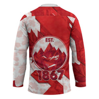 Canada Day Patriotic Maple Leaf Hockey Jersey Geometric Rocky Mountain Art Heritage 1867 Graphic