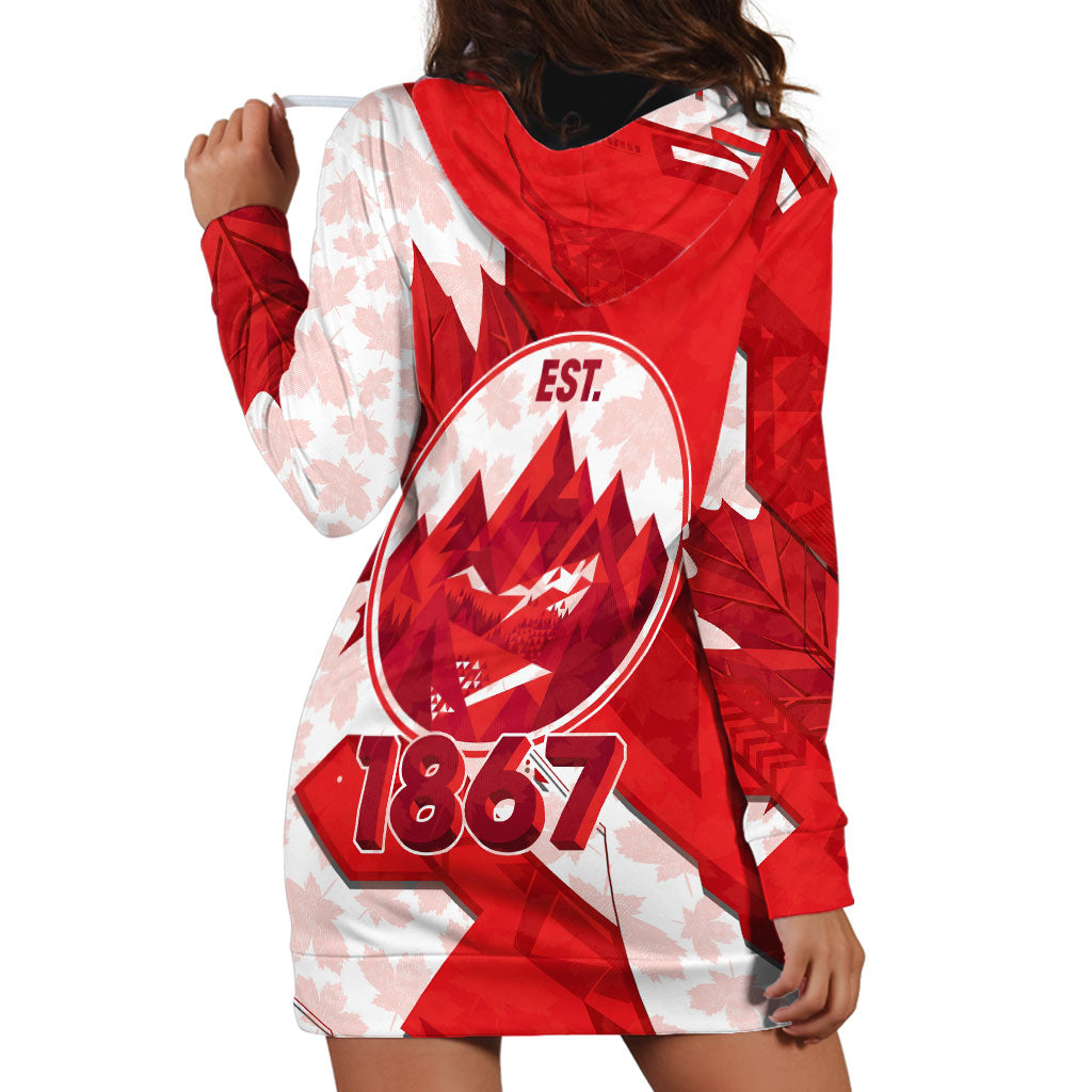 Canada Day Patriotic Maple Leaf Hoodie Dress Geometric Rocky Mountain Art Heritage 1867 Graphic