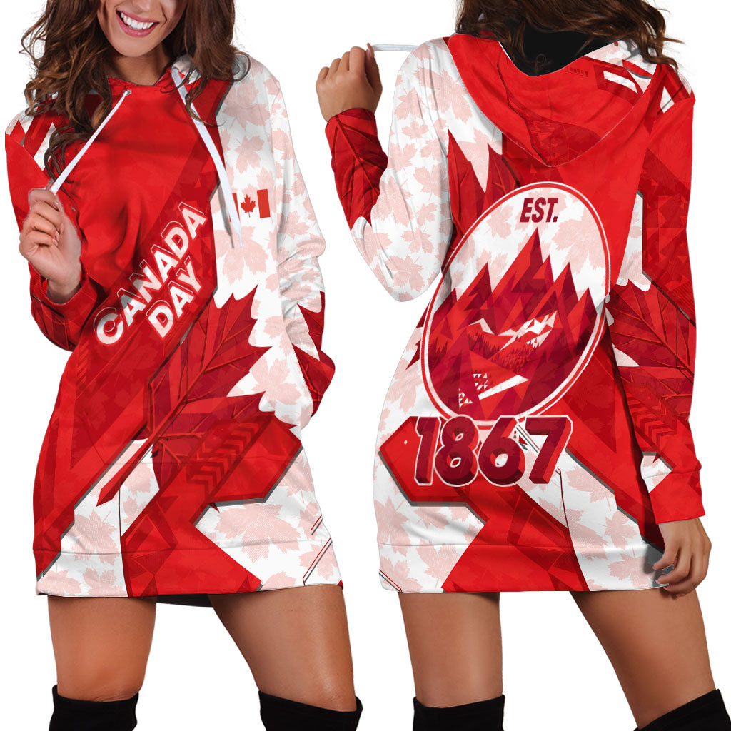 Canada Day Patriotic Maple Leaf Hoodie Dress Geometric Rocky Mountain Art Heritage 1867 Graphic