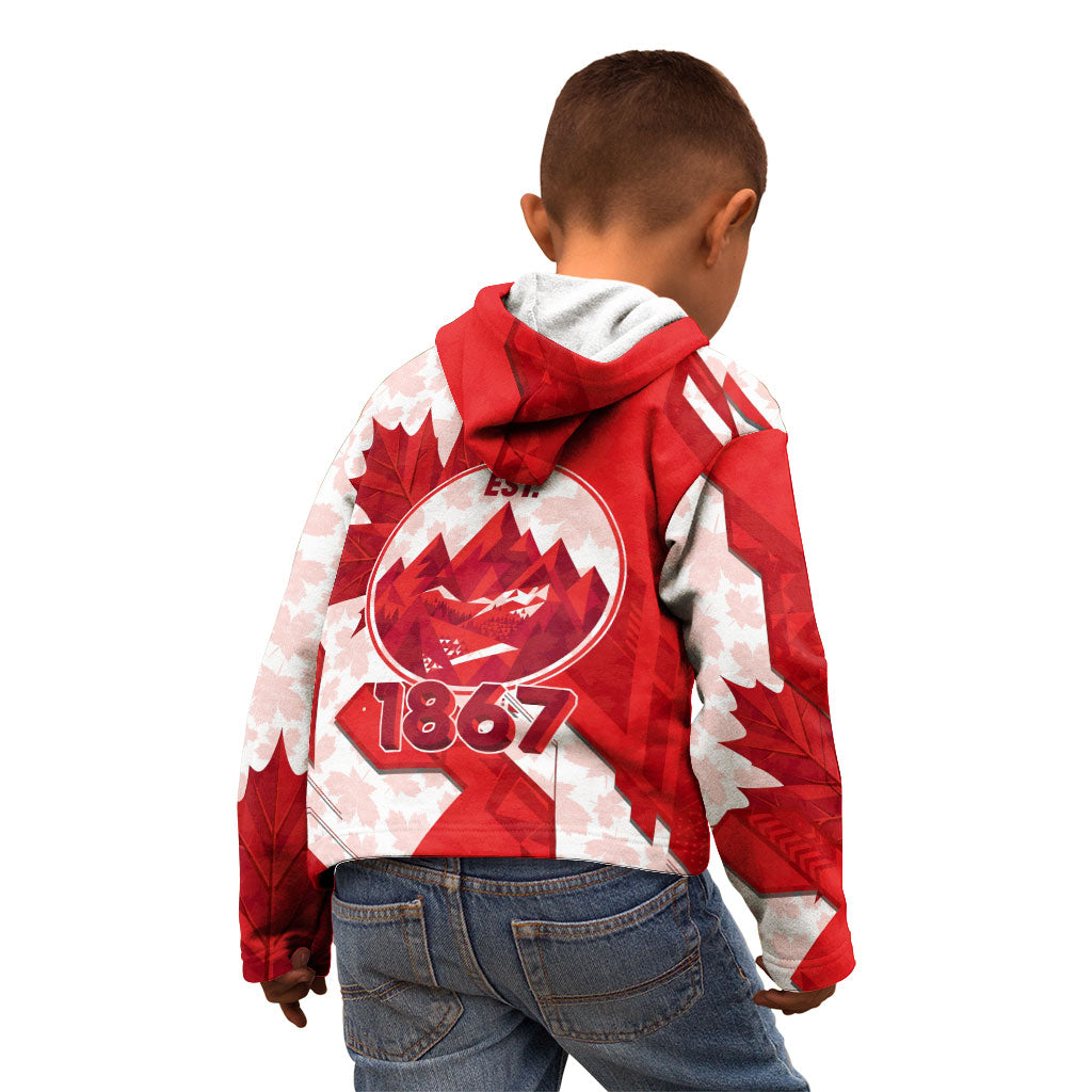 Canada Day Patriotic Maple Leaf Kid Hoodie Geometric Rocky Mountain Art Heritage 1867 Graphic