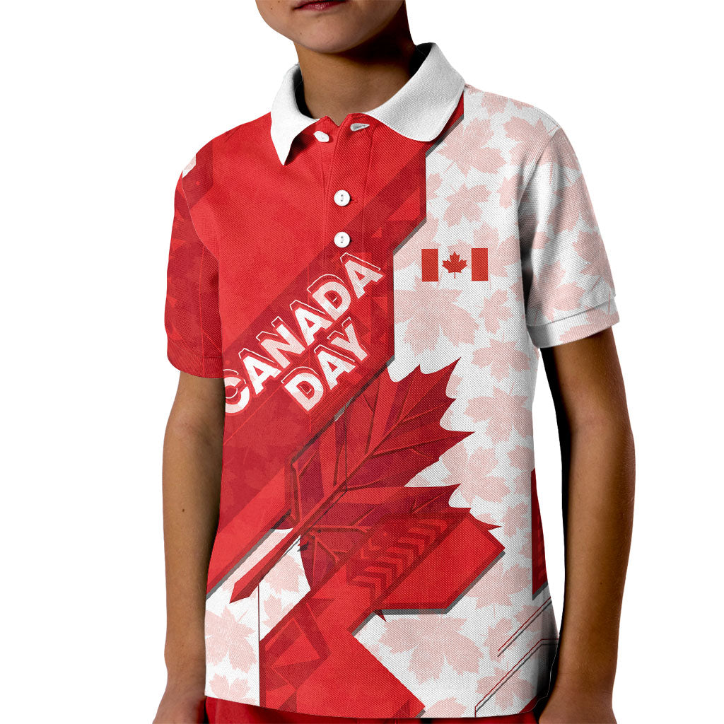 Canada Day Patriotic Maple Leaf Kid Polo Shirt Geometric Rocky Mountain Art Heritage 1867 Graphic