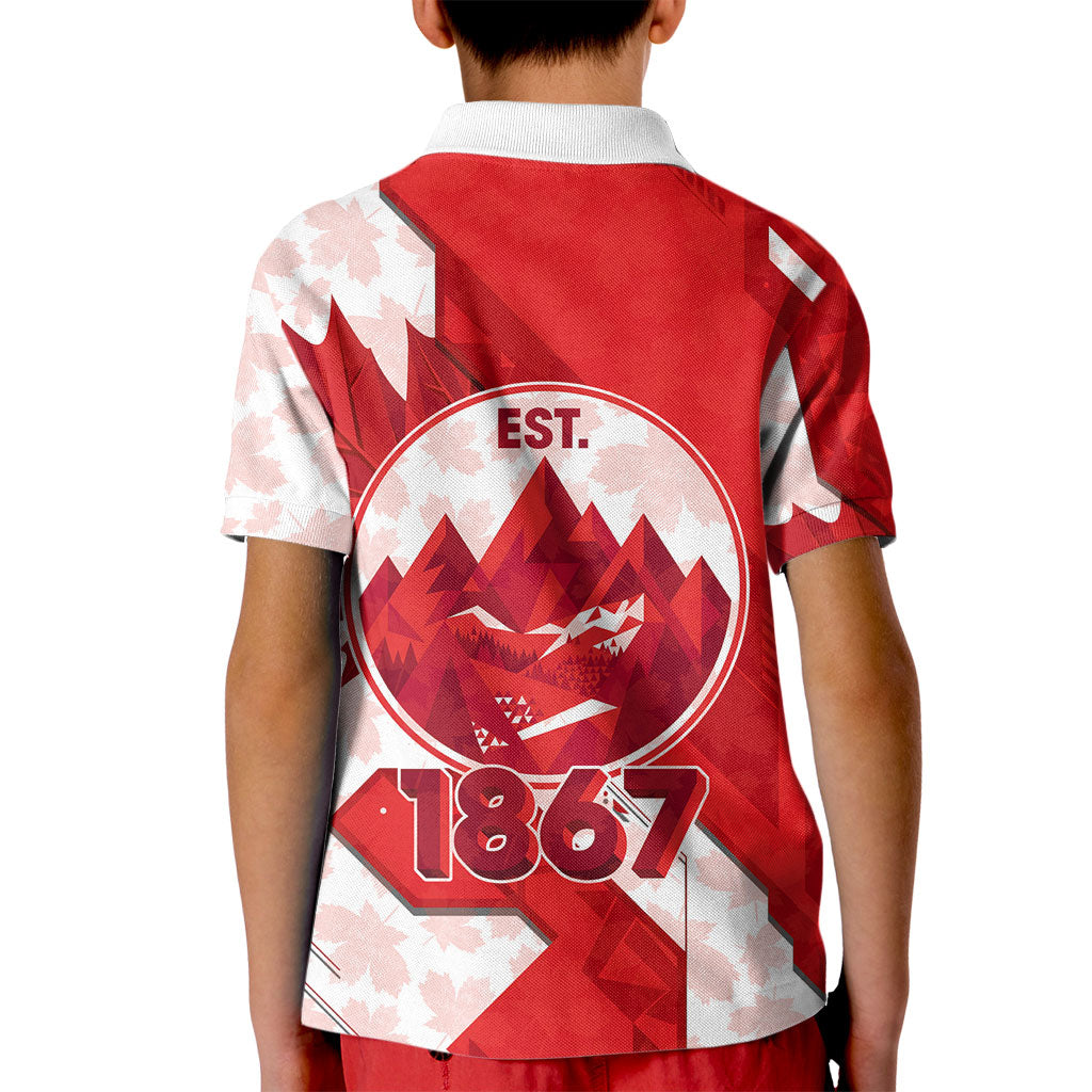 Canada Day Patriotic Maple Leaf Kid Polo Shirt Geometric Rocky Mountain Art Heritage 1867 Graphic