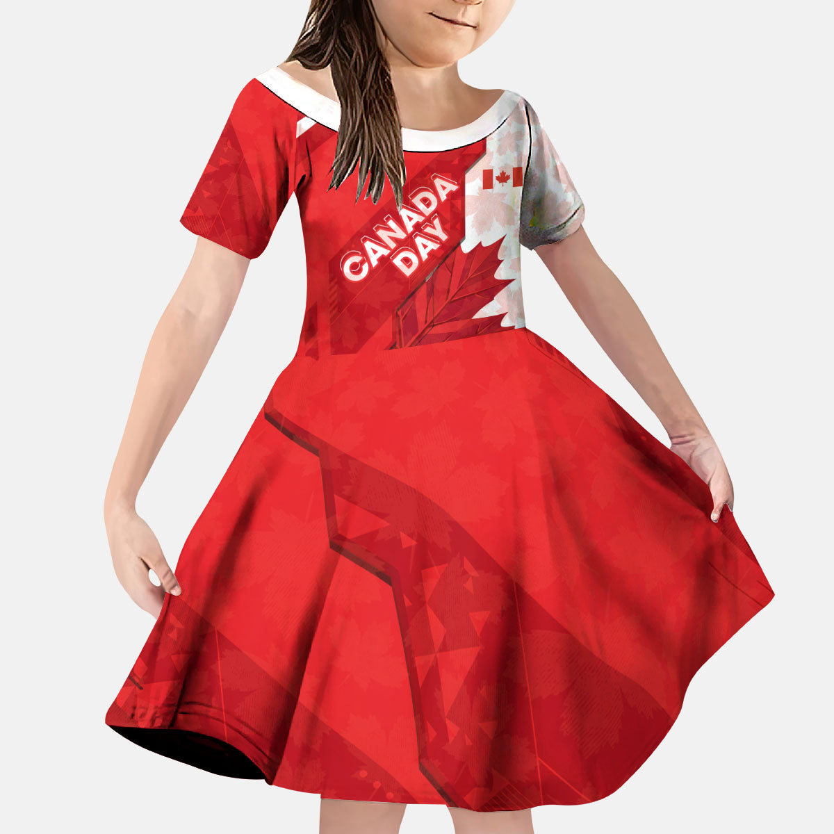 Canada Day Patriotic Maple Leaf Kid Short Sleeve Dress Geometric Rocky Mountain Art Heritage 1867 Graphic