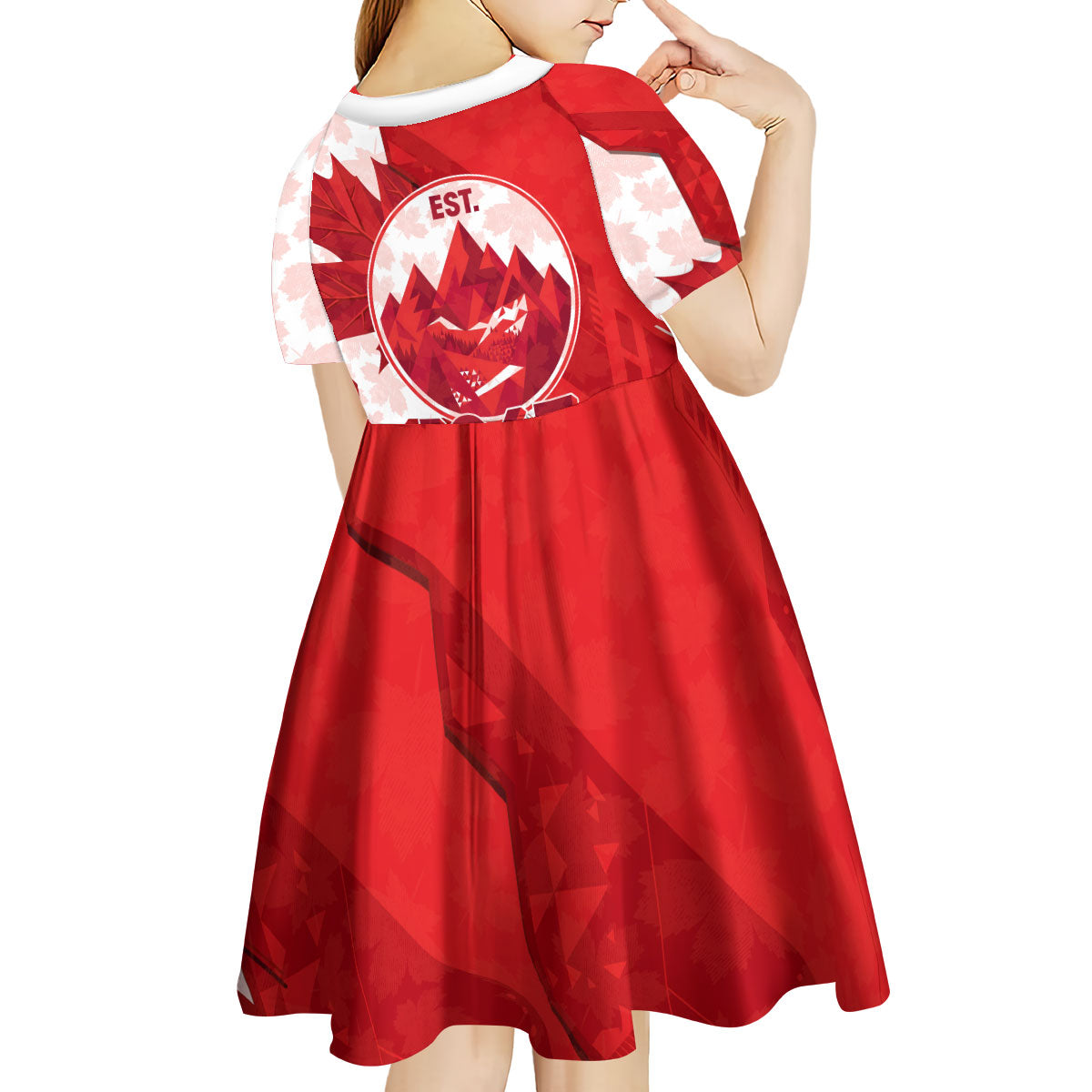 Canada Day Patriotic Maple Leaf Kid Short Sleeve Dress Geometric Rocky Mountain Art Heritage 1867 Graphic