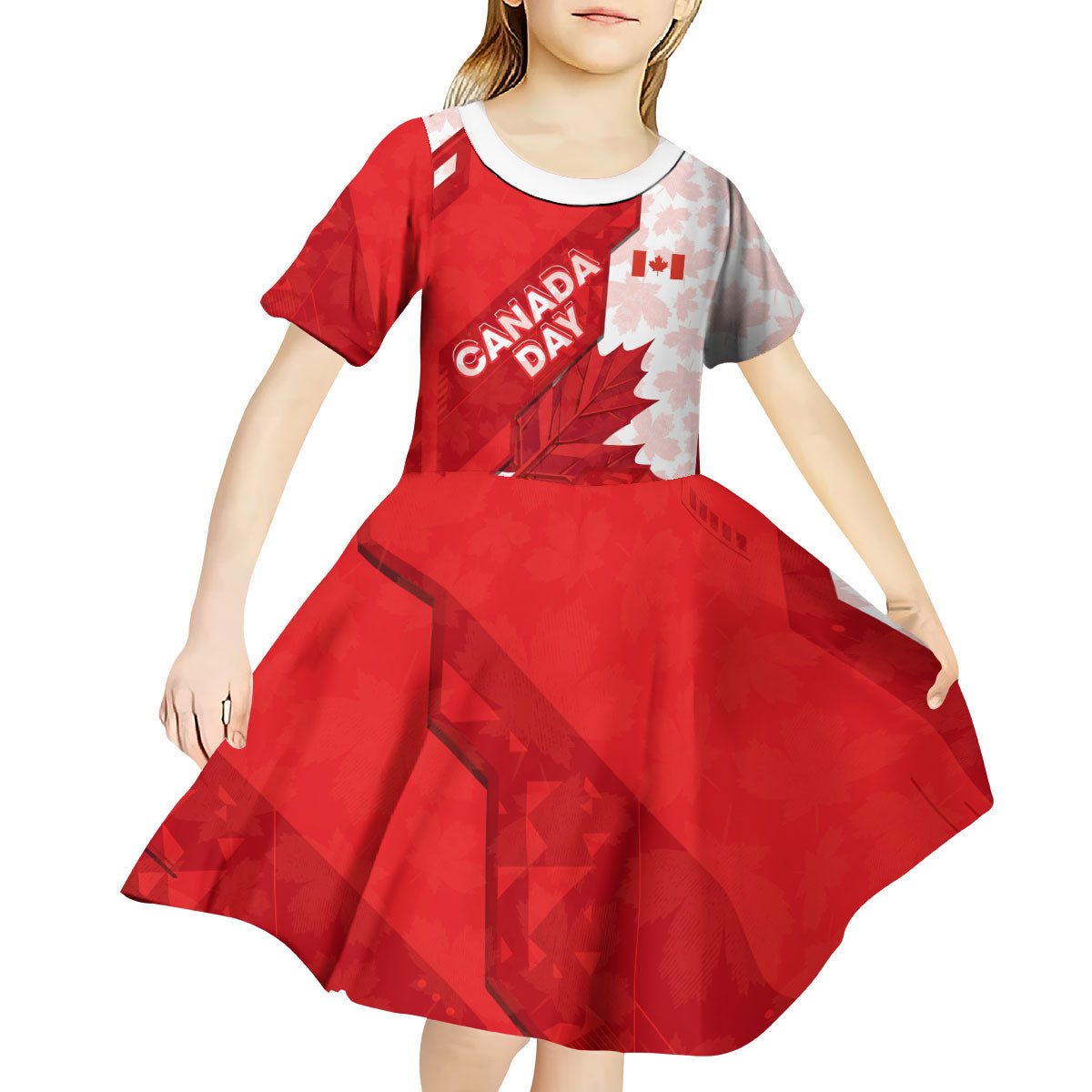 Canada Day Patriotic Maple Leaf Kid Short Sleeve Dress Geometric Rocky Mountain Art Heritage 1867 Graphic